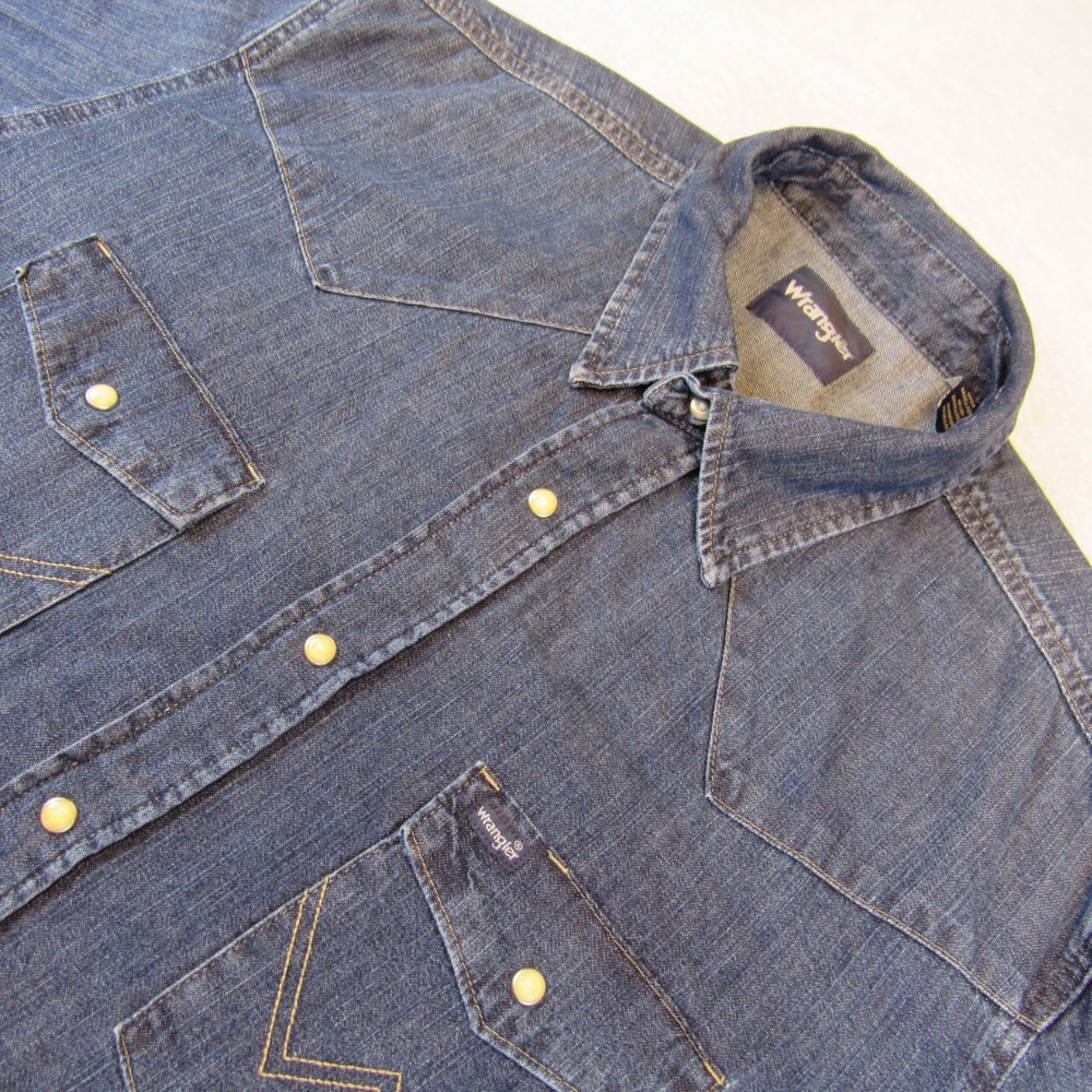 Wrangler Denim Western Shirt Mens XL Blue Pearl Snap Long Sleeve Yoke